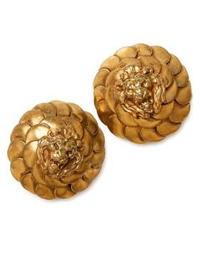 Vintage Chanel Lion Head Clip Earrings 1970s Gold Tone Rare Collectors Pair